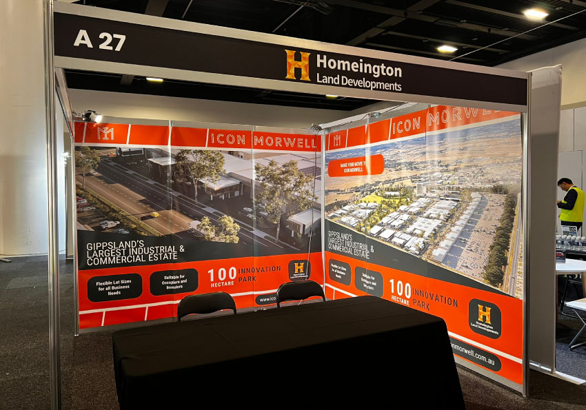 Homeington's stall at Australian Property Expo 2024 showcasing Icon Morwell branding